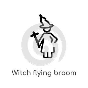 outline witch flying broom vector icon. isolated black simple line element illustration from people concept. editable vector