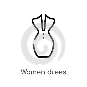 outline women drees vector icon. isolated black simple line element illustration from fashion concept. editable vector stroke