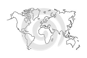 Outline of world map on white background