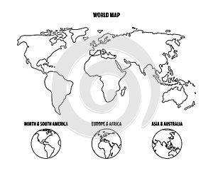 Outline world map and World map in Hemispheres.
