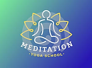 Outline yoga logo - vector illustration, emblem on gradient background