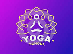 Outline yoga logo - vector illustration, emblem on gradient background