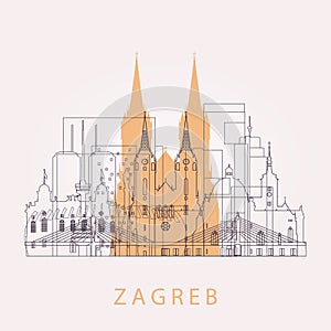 Outline Zagreb skyline with landmarks. photo