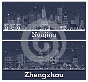 Outline Zhengzhou and Nanjing China City Skyline Set