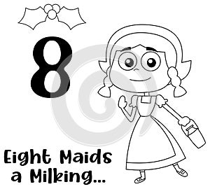 Outlined The 12 Days Of Christmas - 8Th Day - Eight Maids A Milking