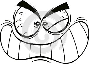 Outlined Aggressive Cartoon Funny Face With Angry Expression And Gnash Teeth