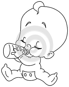 Outlined baby with bottle