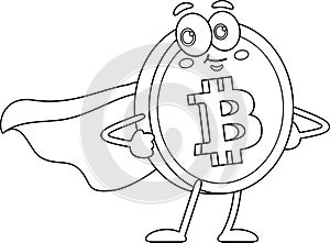 Outlined Bitcoin SuperHero Cartoon Character