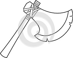 Outlined Cartoon Medieval Axe Weapon