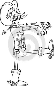 Outlined Cowboy Zombie Cartoon Character Walking