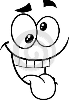 Outlined Crazy Cartoon Funny Face With Smiling Expression