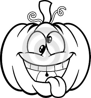 Outlined Crazy Halloween Pumpkin Cartoon Emoji Face Character With Goofy Expression