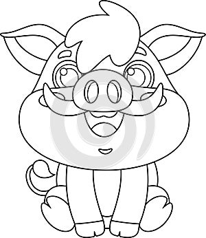 Outlined Cute Baby Boar Animal Cartoon Character