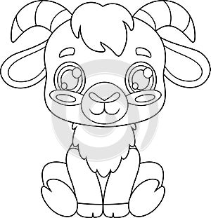 Outlined Cute Baby Goat Animal Cartoon Character