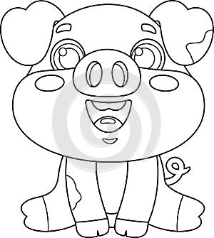 Outlined Cute Baby Pig Animal Cartoon Character