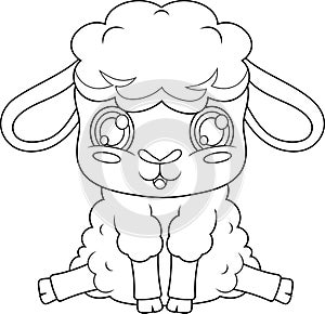 Outlined Cute Baby Sheep Animal Cartoon Character