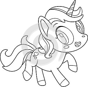 Outlined Cute Little Unicorn Cartoon Character