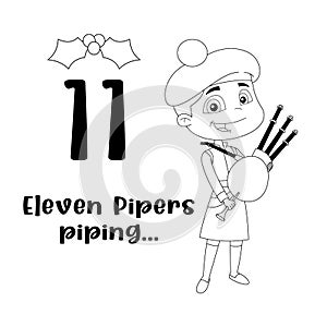 Outlined The 12 Days of Christmas - 11Th Day - Eleven Pipers Piping