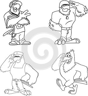 Outlined Eagle Cartoon Characters. Vector Hand Drawn Collection Set