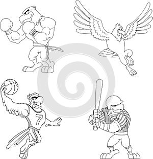 Outlined Eagle Cartoon Characters. Vector Hand Drawn Collection Set