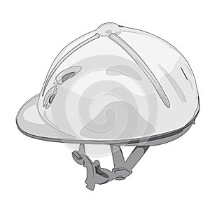 Outlined equestrian riding helmet. Isolated vector jockey protection, white background.