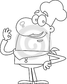 Outlined Funny Chef Man Cartoon Character