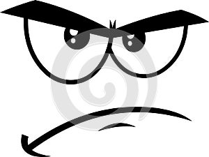 Outlined Grumpy Cartoon Funny Face Expression With Frown Eyebrows And Curved Mouth