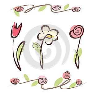 Outlined hand drawn flower collection