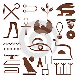 Outlined Hieroglyphs and Symbols from Ancient Egypt