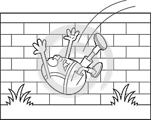 Outlined Humpty Dumpty Egg Cartoon Character Falling Off The Wall