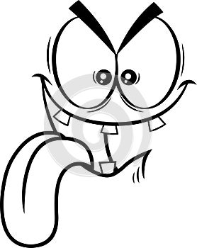 Outlined Hungry Cartoon Funny Face With Crazy Expression And Protruding Tongue