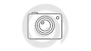 Outlined illustration of a digital camera on a white background