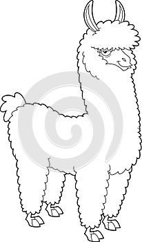Outlined Llama Animal Cartoon Character