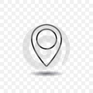 Outlined map location pointer icon on transparent background. Map pin for target or destination.