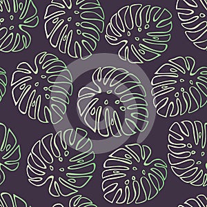 Outlined monstera leaves seamless pattern