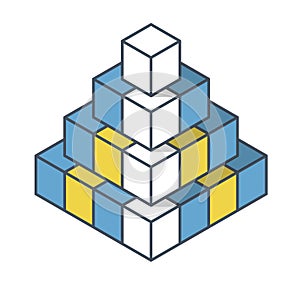 Outlined object in shape of pyramid. Abstract cube vector shape