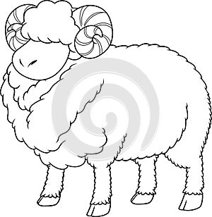 Outlined Ram Sheep Cartoon Mascot Character