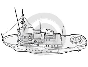Outlined research ship, marine research boat for scientists
