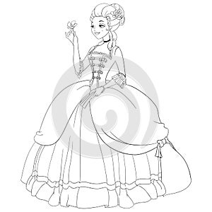 Outlined rococo lady. Coloring page vector illuÑ‹ÐµÐºÑ„ÐµÑˆÑ‰Ñ‚ÑŽ