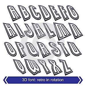 Outlined rotated vector font, 3d letters set.