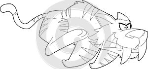 Outlined Saber Tooth Tiger Animal Cartoon Character Running photo