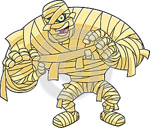 Outlined Scary Mummy Cartoon Character Attacking With Hands Up