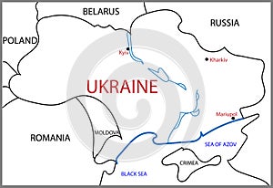 Outlined simple sketch of the map of Ukraine.