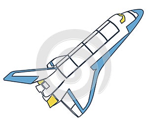 Outlined space shuttle, universe discovering. Yellow blue vector flighting spaceshuttle photo