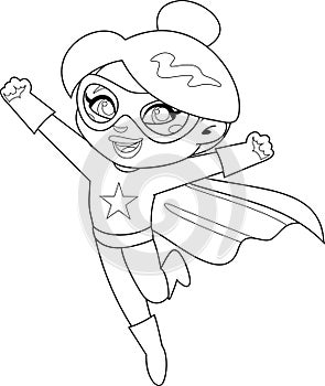 Outlined Super Hero Mom Cartoon Character Flying