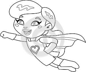 Outlined Super Hero Mom Cartoon Character Flying