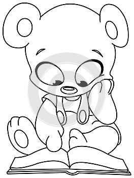 Outlined teddy bear reading book