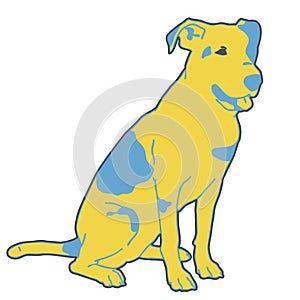 Outlined vector black and white dog sitting. Smart and darling doggie