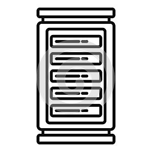 Black and white line art of a server rack