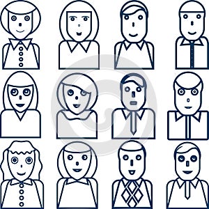 Outlined vector portraits of office workers vector illustration